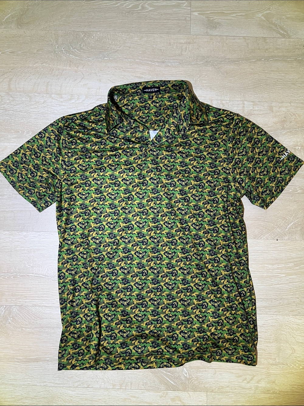 HAVEN “SENTINEL” Men's Olive Green Camo-Print Short Sleeve Polo